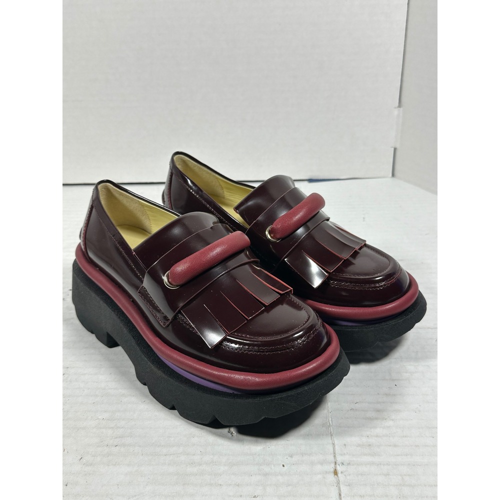 4CCCCEES Mellow Tassel Burgundy Patent Leather Chunky Platform Loafers 36 4CS210